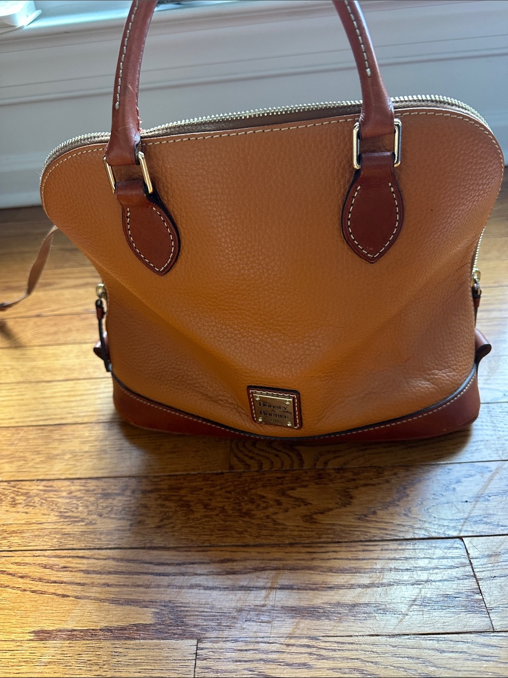 Dooney & Bourke Tan and Brown Pebbled Leather Satchel